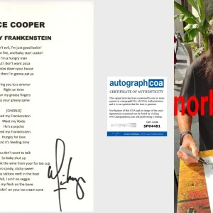 ALICE COOPER SIGNED FEED MY FRANKENSTEIN LYRIC SHEET w/EXACT PROOF AUTOGRAPH COA