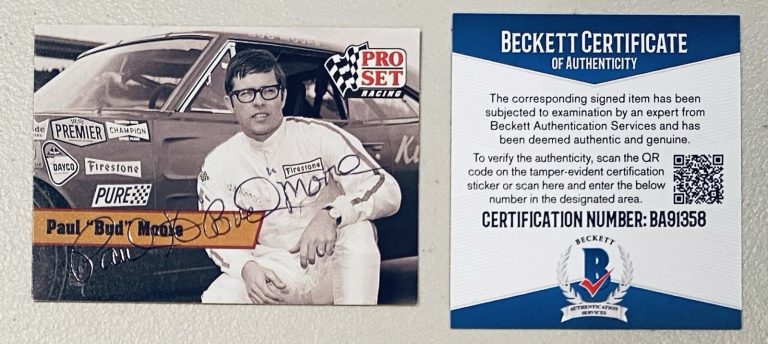 Bud Moore Signed Autographed 1991 Pro Set Card #L10 Beckett BAS NASCAR HOF