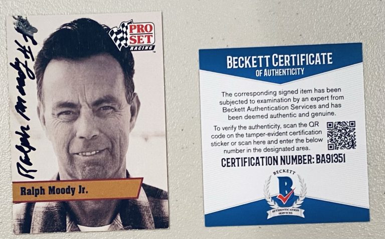 Ralph Moody Jr Signed Autographed 1991 Pro Set Card #L22 Beckett BAS NASCAR HOF