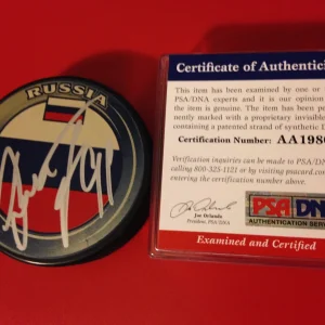Vladimir Tarasenko Blues Russia Flag Signed Puck Auto PSA/DNA COA