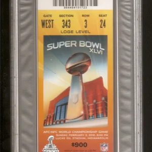 2012 NFL Super Bowl XLVI Eli Manning Giants Patriots Full Complete Ticket PSA 8