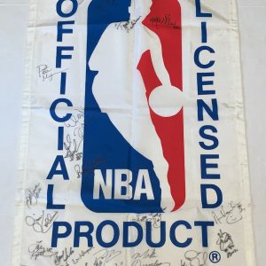 NBA Legends signed 40x24 Logo Flag Billy Cunningham, Issel, Sampson, E. Baylor