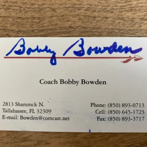 FLORIDA STATE COACH BOBBY BOWDEN SIGNED BUSINESS CARD JSA PSA DNA GUARANTEE 2