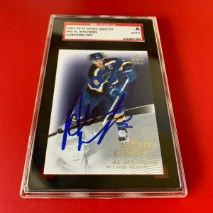 Al MacInnis HOF Blues 2003-04 UD SP Game USED ED. Card Signed Auto SGC Certified