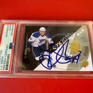 T.J. Oshie Blues 2010-11 UD SPx Card Signed Auto PSA/DNA