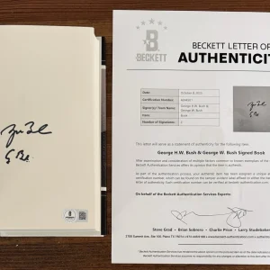 2X SIGNED President George W HW Bush 41 Portraits Of Father Book Beckett BAS COA