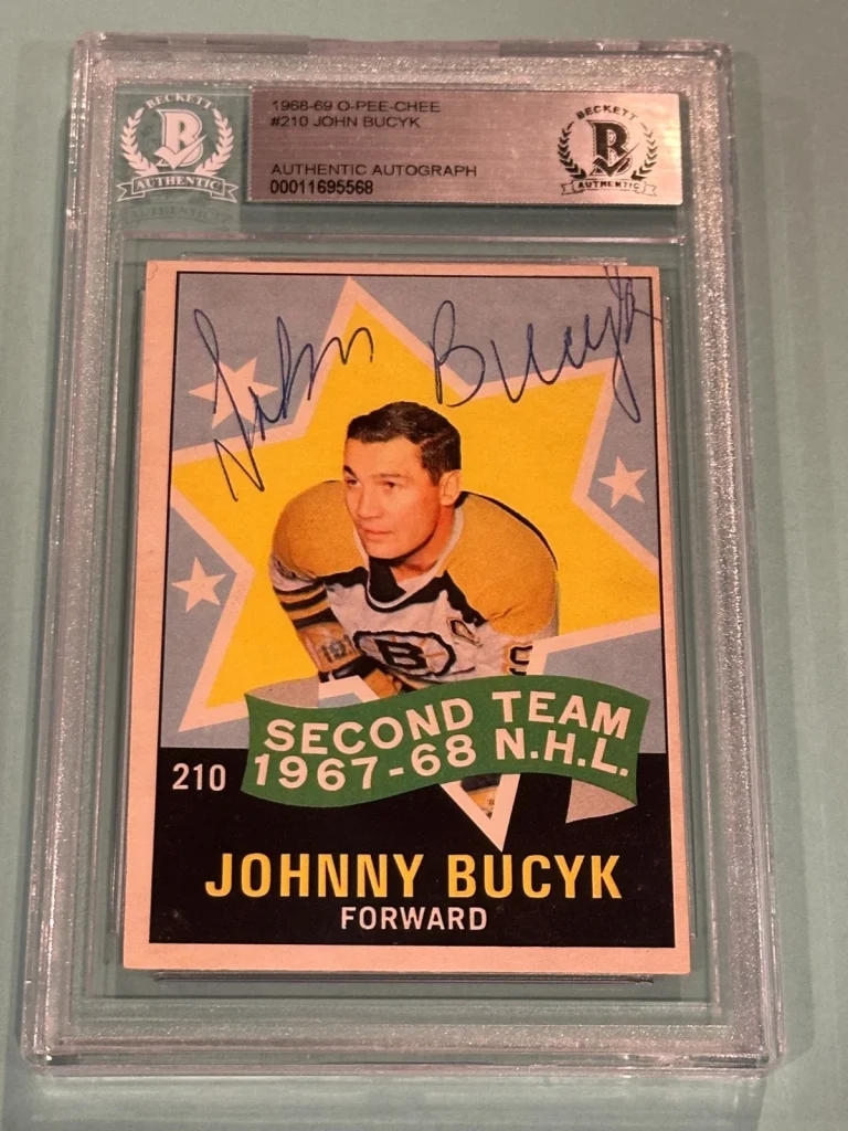 JOHNNY BUCYK Signed 1968-69 O-PEE-CHEE Card #210 Beckett Authenticated BAS