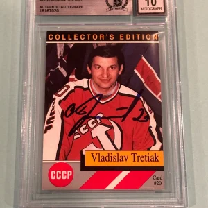 VLADISLAV TRETIAK Signed 1990-91 ALBERTA INT'L Card #20 Beckett BAS AUTO 10