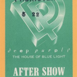 Deep Purple 1987 House of Blue Light Concert Tour AFTER SHOW Backstage Pass