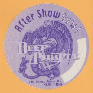 Deep Purple 1993 Battle Rages On Concert Tour AFTER SHOW Backstage Pass
