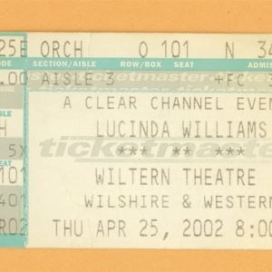 Lucinda Williams @ Wiltern Theatre Ticket Stub - 2002 Essence Tour