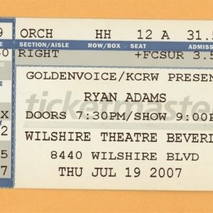 Ryan Adams @ Wilshire Theater, CA Ticket Stub - 2007 US Tour