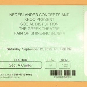 Social Distortion @ Greek Theatre, CA Ticket Stub - 2015 Hard Times Tour