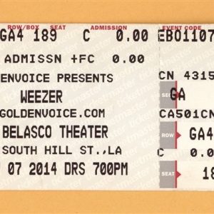Weezer @ The Belasco Theater, LA Ticket Stub - 2014 US Tour