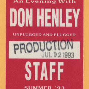 Don Henley 1993 Summer Concert Tour STAFF Backstage Pass - Eagles