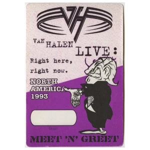 Van Halen 1993 Right Here Right Now Concert Tour Meet & Greet Backstage Pass