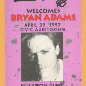 Bryan Adams 1992 Sweet 98 Concert Tour Radio Promo Backstage Pass
