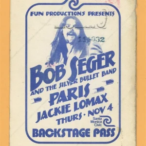 Bob Seger 1975 And The Silver Bullet Band Concert Tour Backstage Pass