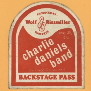 Charlie Daniels Band 1976 Saddle Tramp Concert Tour Backstage Pass