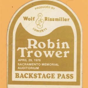 Robin Trower 1976 Concert Tour Backstage Pass