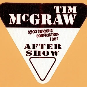 Tim McGraw 1996 w/ Faith Hill Concert Tour After Show Backstage Pass