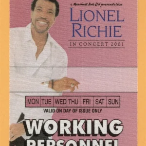 Lionel Richie 2001 In Concert Tour WORKING Backstage Pass