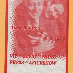 Tony Bennett 2011 K.D. Lang Concert Tour VIP Backstage Pass