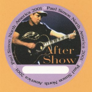 Paul Simon 2001 You're the One Concert Tour AFTER SHOW Backstage Pass