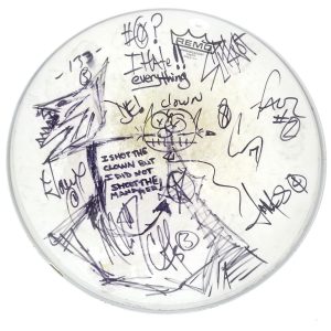 Slipknot full band SIGNED 14" Drumhead JSA LOA Autographed Jordison Gray Taylor
