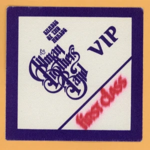 Allman Brothers 1991 Shades of the Worlds Concert Tour VIP Backstage Pass