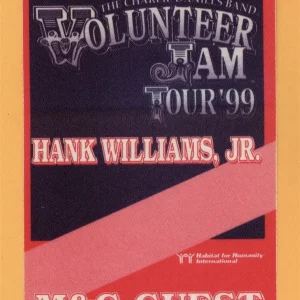 Hank Williams Jr. 1999 Volunteer Jam Concert Tour GUEST Backstage Pass
