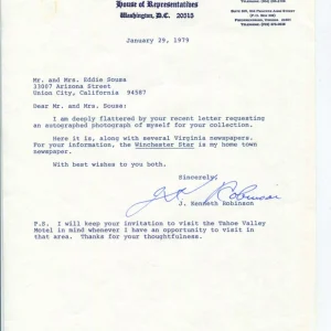 J Kenneth Robinson Virginia US Representative Congress Signed Autograph TS