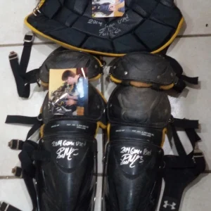 REESE MCGUIRE PIRATES SIGNED GAME USED CHEST PROTECTOR & SHIN GUARDS COA PROOF