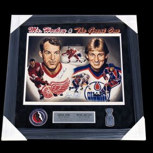 WAYNE GRETZKY & GORDIE HOWE SIGNED FRAMED MATTED 16X20 LITHOGRAPH BECKETT COA