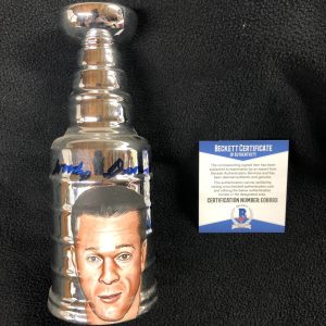 Woody Dumart Signed Painted Mini Stanley Cup Boston Bruins Beckett COA