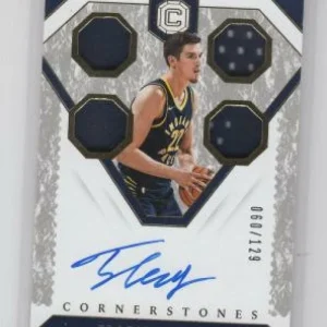 TJ LEAF PACERS 2018-19 CORNERSTONES QUAD GAME WORN AUTO 60/129