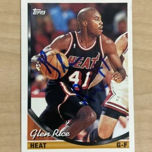 GLEN RICE MIAMI HEAT SIGNED AUTOGRAPHED 93-94 TOPPS CARD #337 W/COA