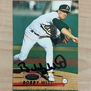 BOBBY WITT OAKLAND ATHLETICS SIGNED 1993 TOPPS STADIUM CLUB CARD #150 W/COA