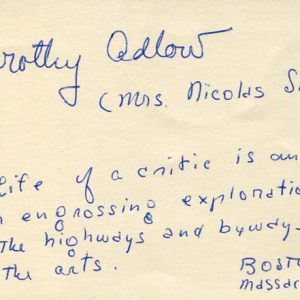 Dorothy Adlow Art Critic Lecturer Christian Science Monitor Signed Autograph