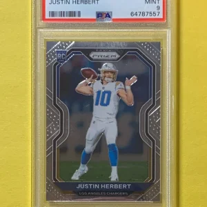 2020 PANINI PRIZM JUSTIN HERBERT ROOKIE CARD #325 PSA MINT 9 CHARGERS