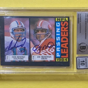1985 TOPPS JOE MONTANA DAN MARINO PASSING LEADERS DUAL CERTIFIED BGS 10 AUTO