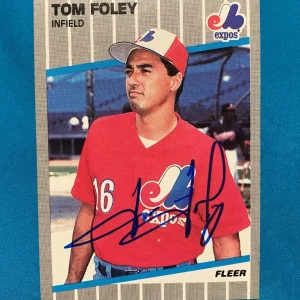 1989 FLEER TOM FOLEY MONTREAL EXPOS AUTOGRAPHED AUTO SIGNED CARD #375 W/COA