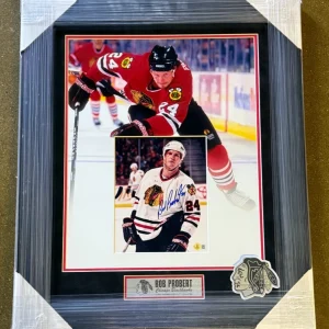 Bob Probert Signed Chicago Blackhawks Framed Bloody 8x10 Photo Beckett COA
