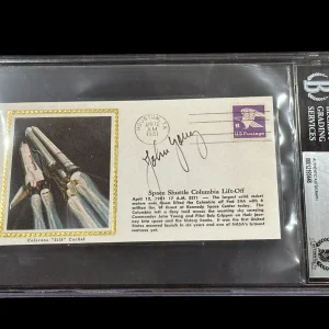 John Young NASA Apollo 16 Moonwalker Georgia T Signed Autograph BAS Beckett Slab