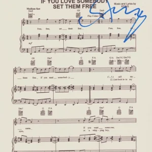 STING Signed Autograph Sheet Music "If You Love Somebody Set Them Free" JSA COA