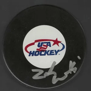 Zach Werenski Signed Team USA WJC Puck Michigan Wolverines Columbus Blue Jackets