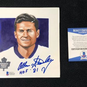 Allan Stanley Signed Toronto Maple Leafs Hand Painted Tile Beckett COA
