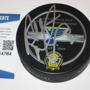 AL MacINNIS Signed BLUES JERSEY RETIREMENT Official GAME Puck w/ Beckett COA