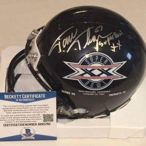 TOM THAYER (Bears) Signed SUPER BOWL XX Mini-helmet w/ Beckett COA & Inscription