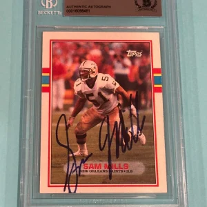SAM MILLS Signed 1989 TOPPS Card #155 Beckett Authenticated BAS